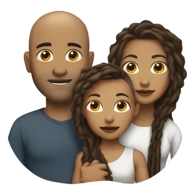 family- light brown skin mama with dark brown hair, bald headed dad, daughter with long hair and son with dreads sticker