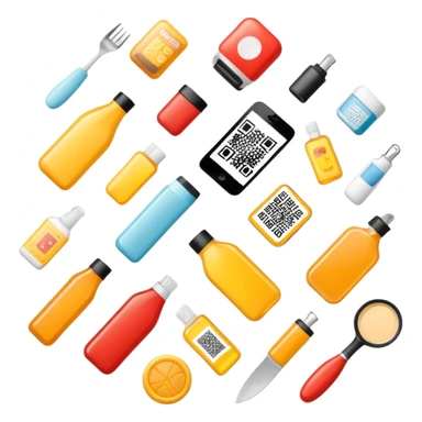 illustration with products and their qr codes sticker