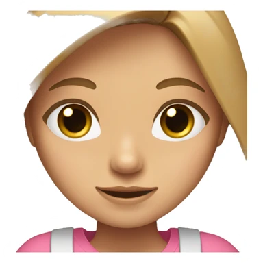 A girl with blue eyes and long, hair light brown and a middle part and pink shirt sticker