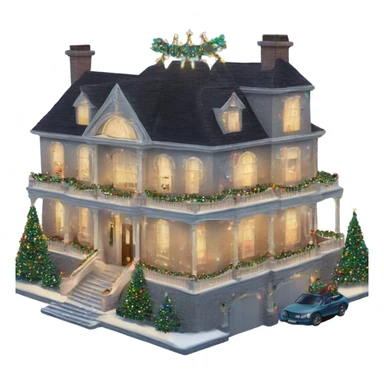 very large mansion overly decorated with lots of fancy Christmas lights and lots of Fancy christmas decorations sticker