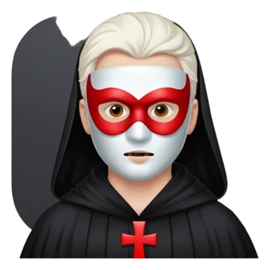 A guy in a black robe with a white mask with red symbols on it sticker