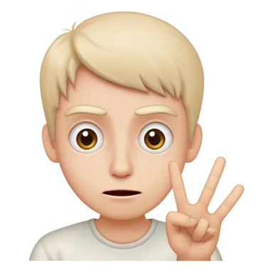 A wide eyed grimacing anxious face who’s acting like everything is fine with a peace sign up  sticker
