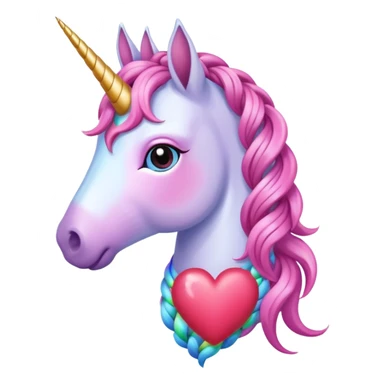 magical unicorn with Braided longer mane  themed heart  sticker