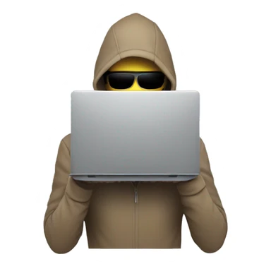 Hacker with completely invisible face and a laptop sticker