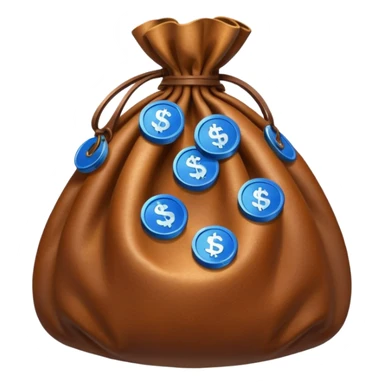 brown money bag of blue coins sticker