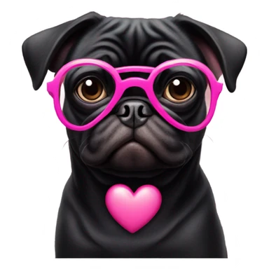 Black pug wearing heart shaped pink glasses  sticker