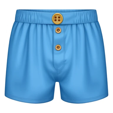 blue boxer shorts, with a button on the front sticker