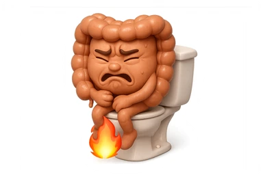 SU QUESTO STILE FAI UN EMOJI STILE IPHONE 3D DI UN INTESTINO CHE sta seduto sul wc e dal wc in mezzo alle sue gambe esce una fiamma stile emoji iphone, FAGLI UN ESPRESSIONE di dolore mentre si sforza E FALLO MOLTO REALISTICO IN 3D sticker