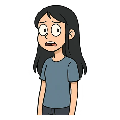 flat toon style teenager girl with black long hair and blue shirt sticker