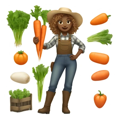 full body farmer girl with curls and curls, holding carrots, light skin, light hair sticker