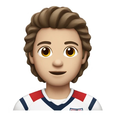 A white person with a England football jersey on dark brown neat hair who is a boy sticker
