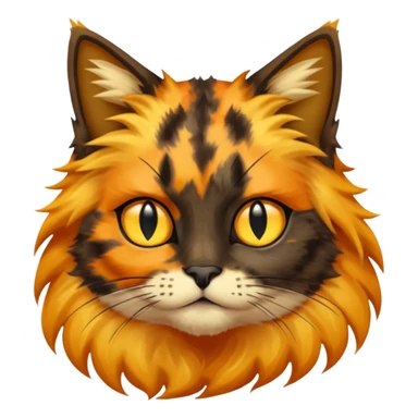 long hair tortoiseshell cat with a black face and yellow lightning mark above nose sticker