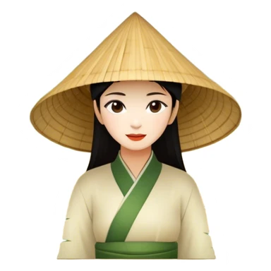 ​Cinematic Realistic Traditional Vietnamese Nón Lá, depicted as a delicately crafted conical hat made of bamboo and palm leaves with subtle texture and natural wear, set against a serene rural backdrop bathed in warm, soft sunlight, evoking authentic cultural heritage, sticker