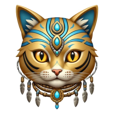 cat, wear tribal shaman cloth, cyberborg sticker