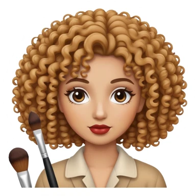 person with curly hair and a makeup brush sticker