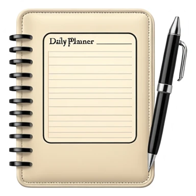 daily planner agenda cream leather with open page and pen sticker
