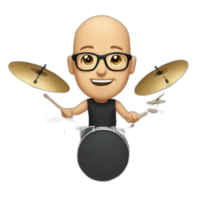 Bald Guy wearing rounded glasses and playing drums sticker