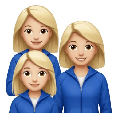 two girls smiling one has blond hair and one is has dark brown hair they are wearing royal blue track suits sticker