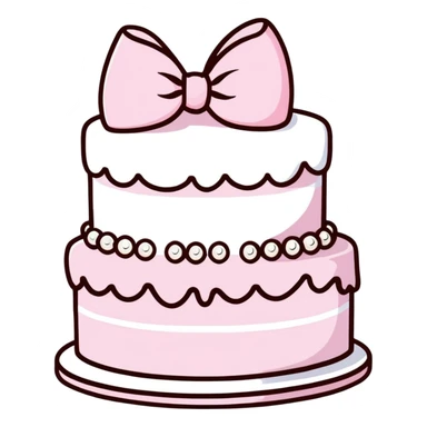light pink cake decorated with pearls and a light pink bow on top sticker