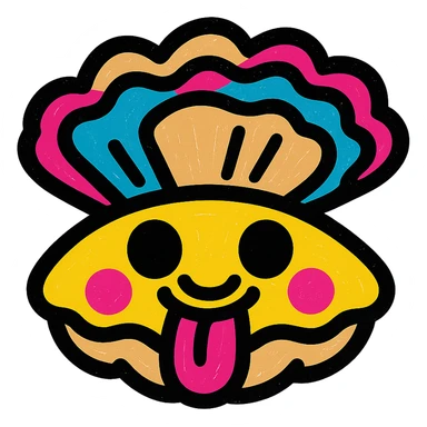 Cute oyster laughing expression in pop colors style, transparent background sticker