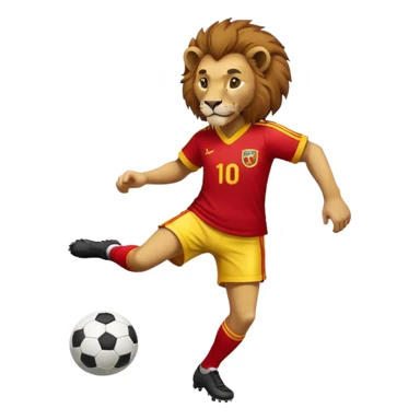 Lion with half red and half yellow shirt playing soccer  sticker