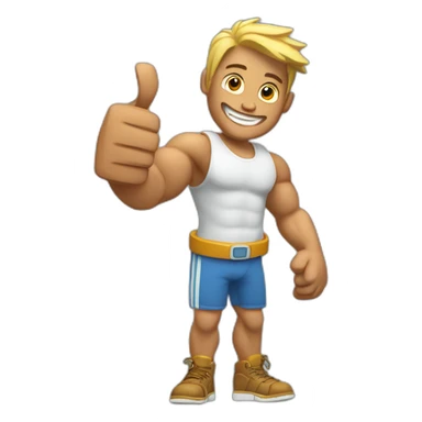 muscular man with fractured left arm smiling and showing thumbs up  sticker