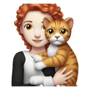 Red haired girl holding 1 black and white humongous big cat sticker