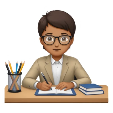 student working at a desk sticker