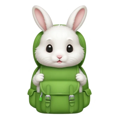 baby white rabbit wear green backpack sticker