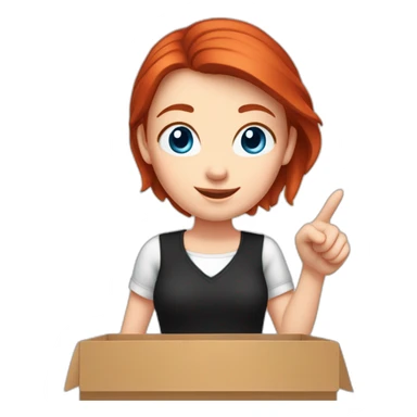 white-girl-red-hair-blue-eyes-black-blouse-pointing-to-a-box-to-her-right sticker
