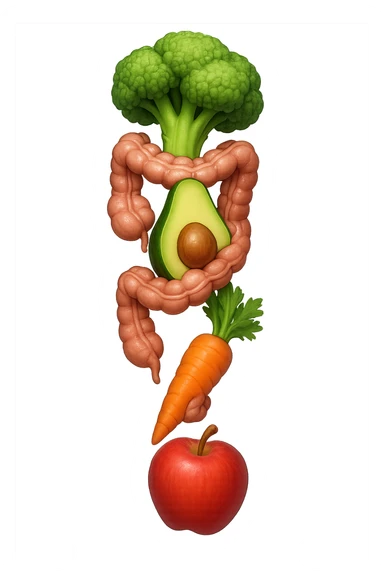 cibo sano fluttua in aria verticalmente stringendo piccoli colon umani, stile emoji iphone, iperrealistico 4k sticker