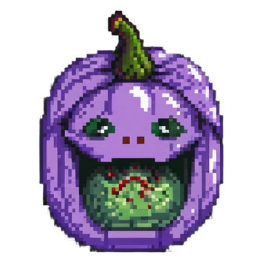 face eating an aubergine (eggplant) pixel art sticker