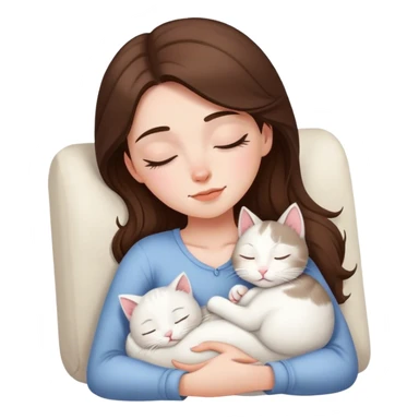 White kitty sleeping on brunette white girl's lap sticker