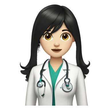 doctor woman pale white skin long straight black hair curtain bangs sticker