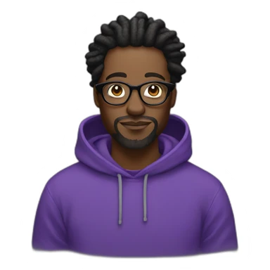 Single Black digital creator with glasses and black locs and purple sweatshirt sticker