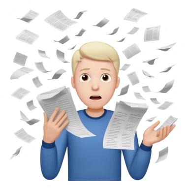 A man with a bunch of lists, they fly out of his hands. He's in shock sticker
