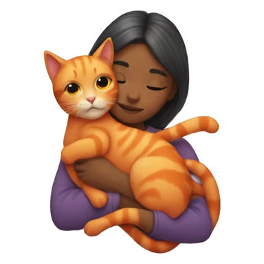 girl with highlights hugging an orange cat sticker