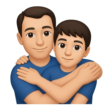 Make the son a 15 year old with dark brown hair, and the father a 39 year old good looking man with a crooked hairline, in the style of apple emojis. The style is colorful, simple, and iconic like apple emoji style. sticker