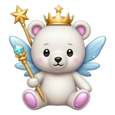 White Fairy glitter teddy with wand  sticker