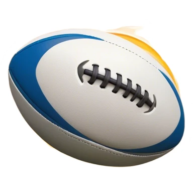 Cinematic Realistic image of a rugby ball in mid-action, with dynamic motion blur and finely rendered leather textures, set against a sunlit, energetic field that underscores its robust athleticism sticker