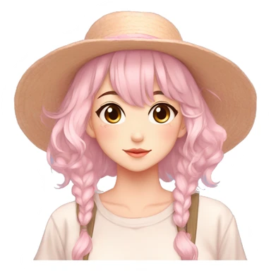 Gorgeous pastel anime girl with blushing face and hair garnitures and pretty hair and a hat-cap aesthetic trending style sticker