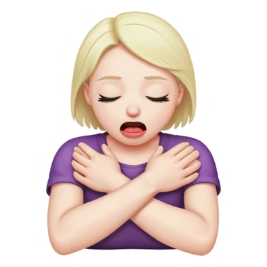 Person strangling their self with their eyes closed and tongue out and arms crossed ￼ sticker