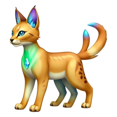 An iridescent transparent  colorful lynx-caracal-serval-fakemon-Digimon-creature-hybrid sticker
