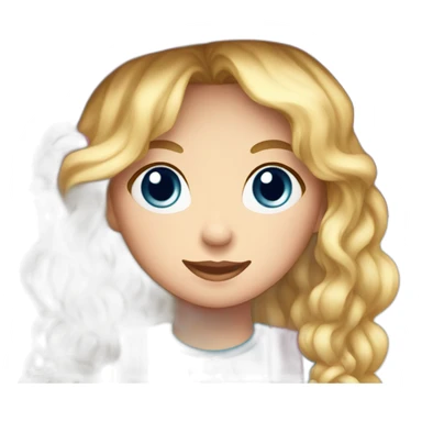 Young ragdoll with blond hair, pink country-hat and blue dress sticker