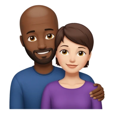 there is a white woman with short brown hair and a black man with no hair and a beard. The woman puts her head on the man's shoulder sticker