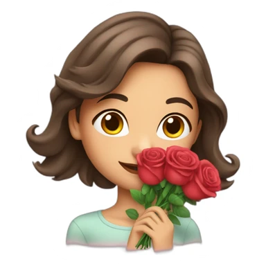 brunette girl smells  bouquet of roses sticker