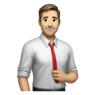 An employee of the real estate agency "Floors" with a red badge around his neck with the inscription etagi sticker