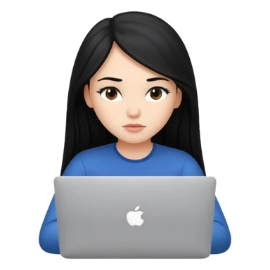 girl with black long hair working in a macbook  sticker