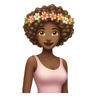 pretty woman wearing a flower garland on her head with curly hair sticker