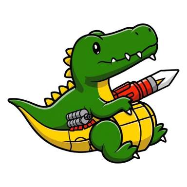 Battle crocodile with bombs, military alligator sticker